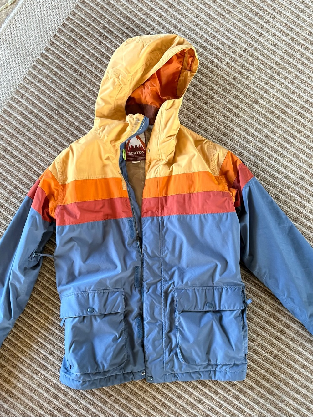 Burton Men’s Colorblock Hooded Jacket in Yellow, Orange, Red & Blue